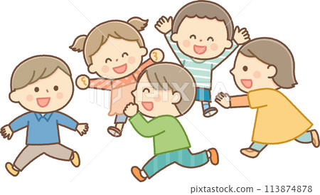 Children running around happily Children running around happily 113874878