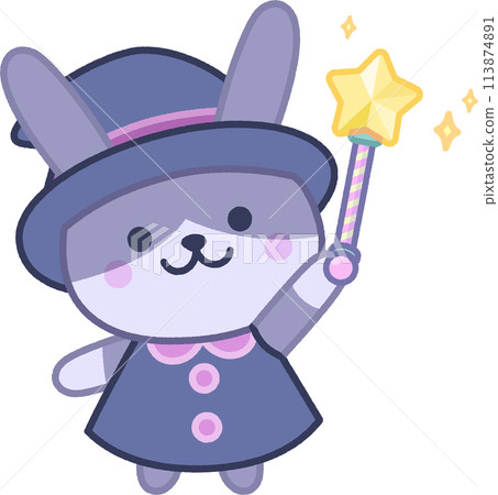 A rabbit character with a magic wand 113874891