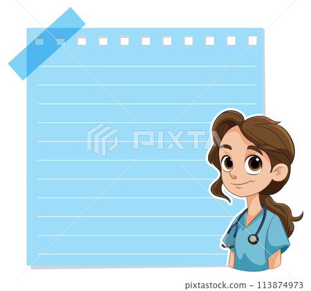 Friendly Nurse with Blank Notepad 113874973