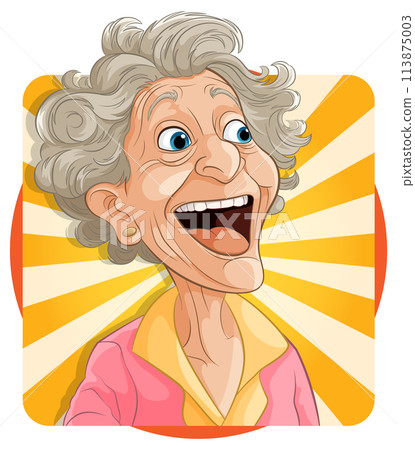 Joyful Elderly Lady Cartoon Portrait Joyful Elderly Lady Cartoon Portrait 113875003