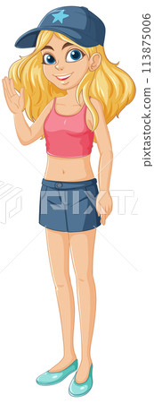Friendly Young Woman Waving Hello 113875006