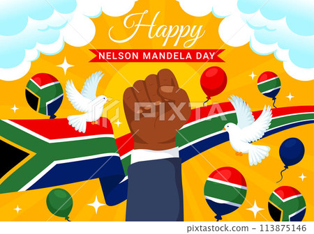 Happy Nelson Mandela International Day Vector Illustration on 18 July with South Africa Flag and Ribbon in Flat Cartoon Background Design Happy Nelson Mandela International Day Vector Illustration on 18 July with South Africa Flag and Ribbon in Flat Cartoon Background Design 113875146