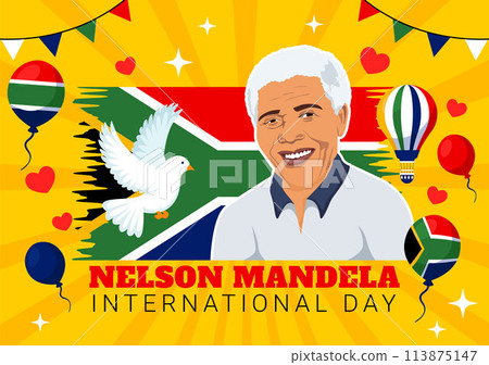 Happy Nelson Mandela International Day Vector Illustration on 18 July with South Africa Flag and Ribbon in Flat Cartoon Background Design Happy Nelson Mandela International Day Vector Illustration on 18 July with South Africa Flag and Ribbon in Flat Cartoon Background Design 113875147