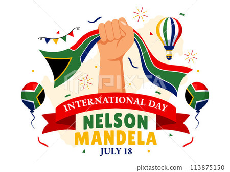 Happy Nelson Mandela International Day Vector Illustration on 18 July with South Africa Flag and Ribbon in Flat Cartoon Background Design Happy Nelson Mandela International Day Vector Illustration on 18 July with South Africa Flag and Ribbon in Flat Cartoon Background Design 113875150