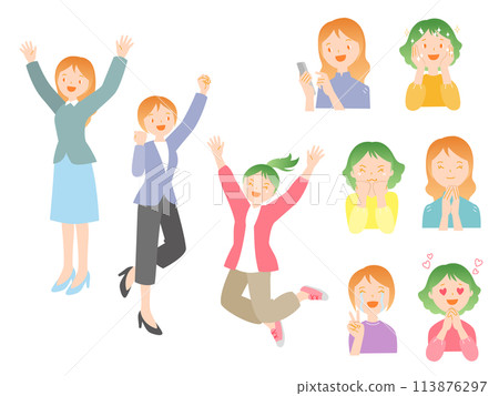 Women rejoicing in various poses Women rejoicing in various poses 113876297