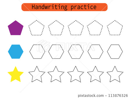 Handwriting practice for kids. Draw lines for kids. Trace and color, coloring. Vector EPS10 113876326