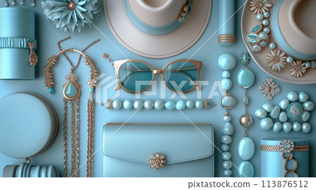 fashionable accessories all in blue tones 113876512