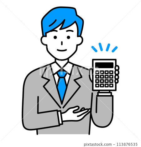 A man in a suit holding a calculator 113876535