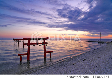 [王王神社水下鳥居與太良水下道路（黎明）] 佐賀縣富士通郡太良町太良 113877131