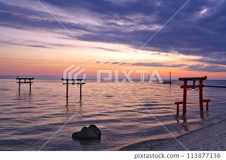 [王王神社水下鳥居與太良水下道路（黎明）] 佐賀縣富士通郡太良町太良 113877136