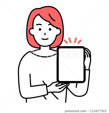 拿著平板電腦解釋的休閒女人 113877303