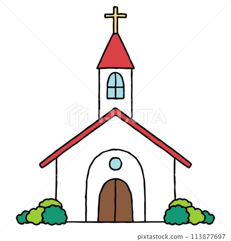 有紅色屋頂的可愛的教堂 113877697