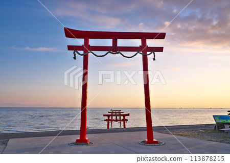 [The underwater torii gate of Ooguo Shrine (early morning)] Tara, Tara-cho, Fujitsu-gun, Saga Prefecture 113878215
