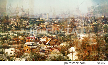 Abstract image of a winter city, stylization Abstract image of a winter city, stylization 113878307
