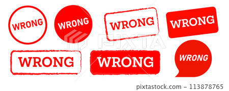 text wrong red rubber stamp and speech bubble reject incorrect failure mistake sign 113878765