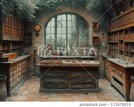 interior inside vintage jewelry workshop 113878918