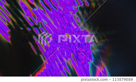 Intense Digital Glitch Pattern with Dynamic Blue and Purple Stripes on Black. Intense Digital Glitch Pattern with Dynamic Blue and Purple Stripes on Black. 113879089