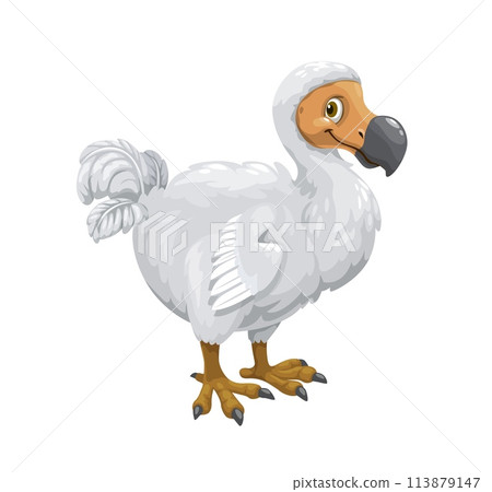 Cartoon dodo bird character. Isolated vector flightless bird native to Mauritius, known for its large size, round body, stubby wings, and a distinctive beak. Extinct since the late 17th century 113879147