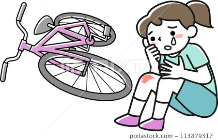 女孩騎自行車跌倒痛哭 113879317