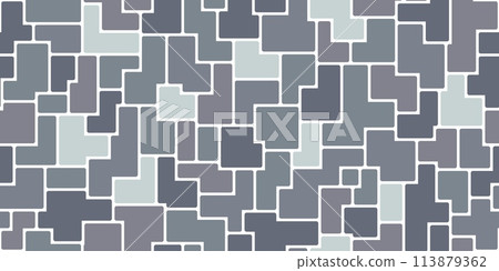 Garden grey mosaic stone tile pattern or paving floor background, vector ceramic bricks. Abstract shape stones in mosaic pattern for terrazzo pavement, gray marble and granite pieces for floor tile 113879362