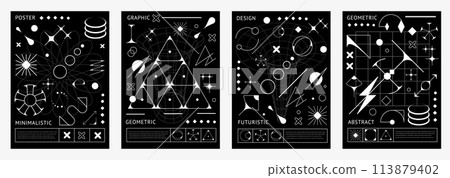 Brutal y2k posters. Vector vertical black and white minimalist templates with brutalism figures. Cards or backgrounds with abstract monochrome geometric surreal shapes in retro modern futuristic style Brutal y2k posters. Vector vertical black and white minimalist templates with brutalism figures. Cards or backgrounds with abstract monochrome geometric surreal shapes in retro modern futuristic style 113879402
