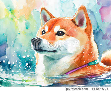 柴犬水彩插圖 113879721