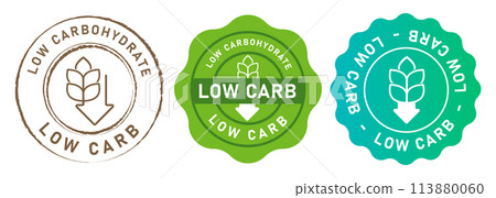 Low carb carbohydrates emblem seal logo sticker for dietary food design stamp Low carb carbohydrates emblem seal logo sticker for dietary food design stamp 113880060
