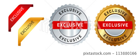 exclusive red gold and silver circle badge label sticker sign offer promotion commerce exclusive red gold and silver circle badge label sticker sign offer promotion commerce 113880166