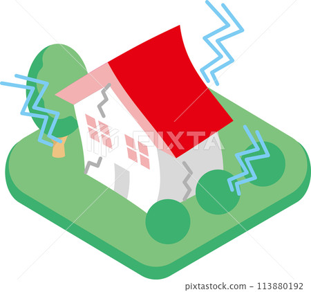 Isometric icon decoration house residential earthquake disaster illustration material Isometric icon decoration house residential earthquake disaster illustration material 113880192