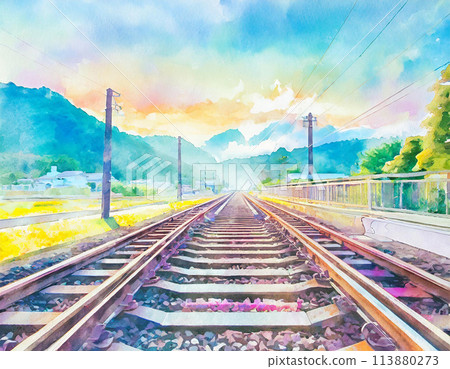 鐵道水彩畫 鐵道水彩畫 113880273