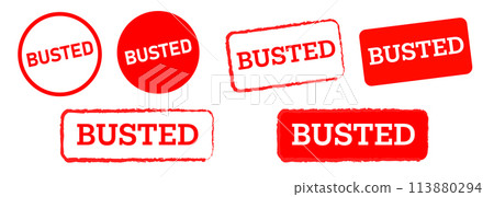 busted red circle and square rubber stamp label sticker sign criminal mark 113880294