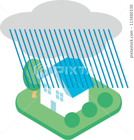 Isometric icon decoration house housing typhoon heavy rain disaster illustration material 113880330