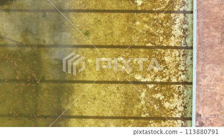 abandoned swimming pool with green dirty water abandoned swimming pool with green dirty water 113880791