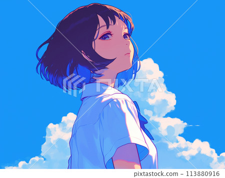 Cute high school girl illustration Cute high school girl illustration 113880916