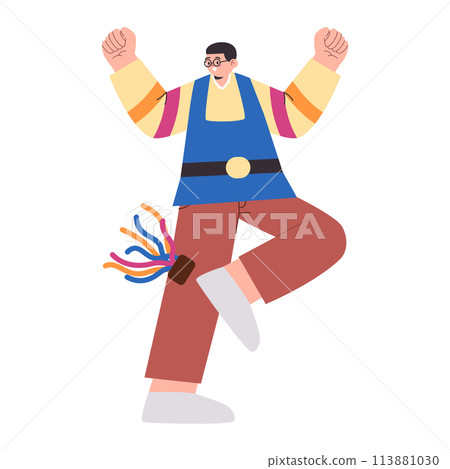 young man play toy jegichagi korea traditional game playful folk leisure activity 113881030