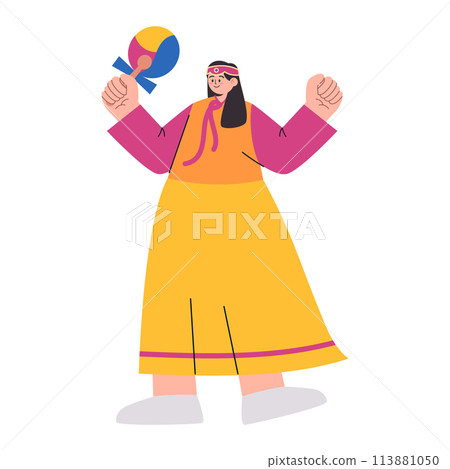 young beautiful woman holding colorful fan korea traditional accessory young beautiful woman holding colorful fan korea traditional accessory 113881050