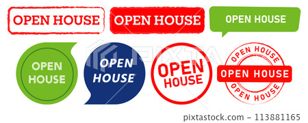 open house stamp and speech bubble label sticker sign announcement information commerce open house stamp and speech bubble label sticker sign announcement information commerce 113881165