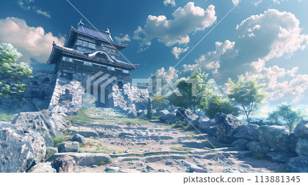 Blue sky and Japanese castle 113881345