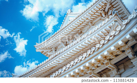 Blue sky and Japanese castle 113881429