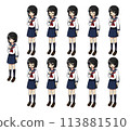 Illustration set of girls in long-sleeved uniforms 113881510