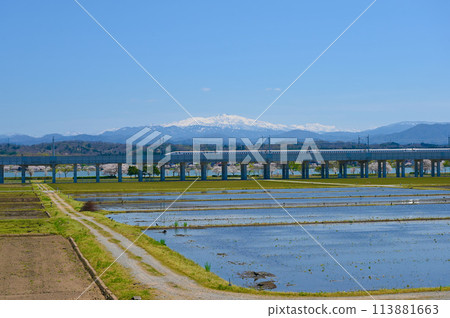 白山殘雪、小松市北陸新幹線木袋形櫻花 白山殘雪、小松市北陸新幹線木袋形櫻花 113881663