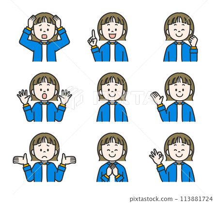 Women with various expressions illustration set Women with various expressions illustration set 113881724