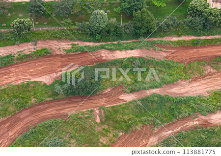 aerial image of motocross track aerial image of motocross track 113881775
