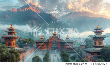 Nepalese palaces in the mountains 113882074