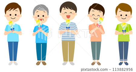 A set of men who are happy to receive flowers for Father's Day A set of men who are happy to receive flowers for Father's Day 113882956