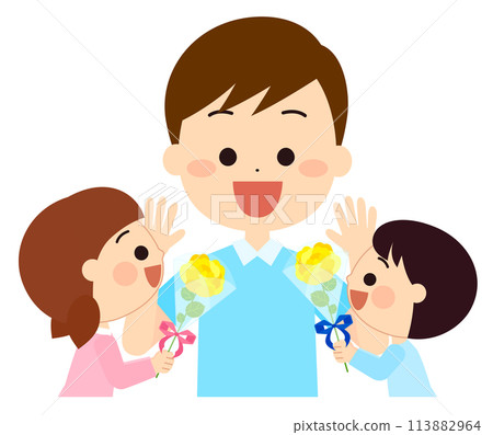 Children giving their father a bouquet for Father's Day Children giving their father a bouquet for Father's Day 113882964