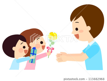 Children giving Father's Day gifts to their dad 113882968
