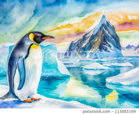 Penguins walking on a glacier 113883109