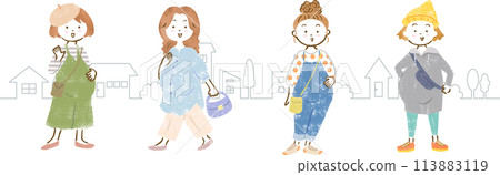 Hand-drawn illustration set of pregnant women and cityscape Hand-drawn illustration set of pregnant women and cityscape 113883119