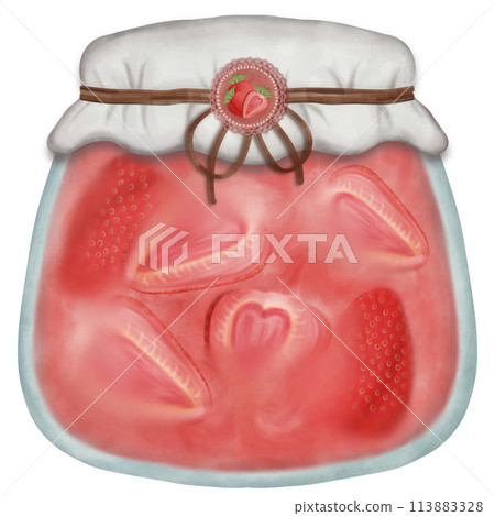 Set of fruit jams in glass jars hand drawn in cartoon style. Set of fruit jams in glass jars hand drawn in cartoon style. 113883328